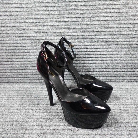 GUESS Platform Heels Womens 8.5 Y2K Rachal Black Shiny 6 Inch Platform Pumps - Picture 1 of 11
